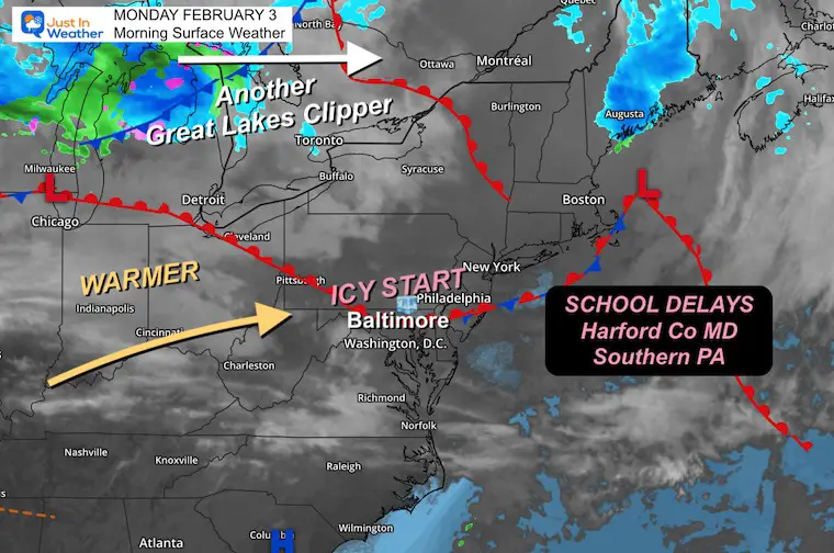 February 3 weather icy Monday morning