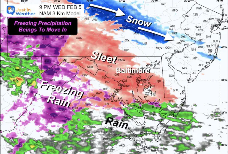 February 3 weather snow ice Wednesday night