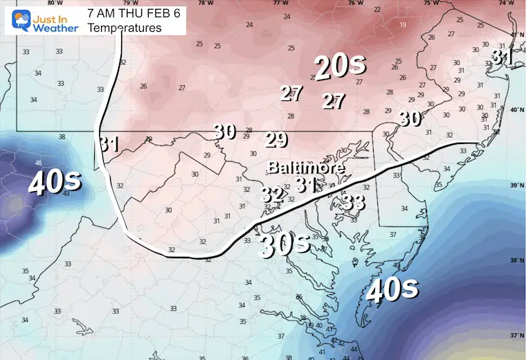 February 3 weather temperatures Thursday morning sunrise