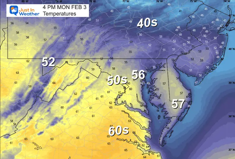 February 3 weather temperatures Monday afternoon