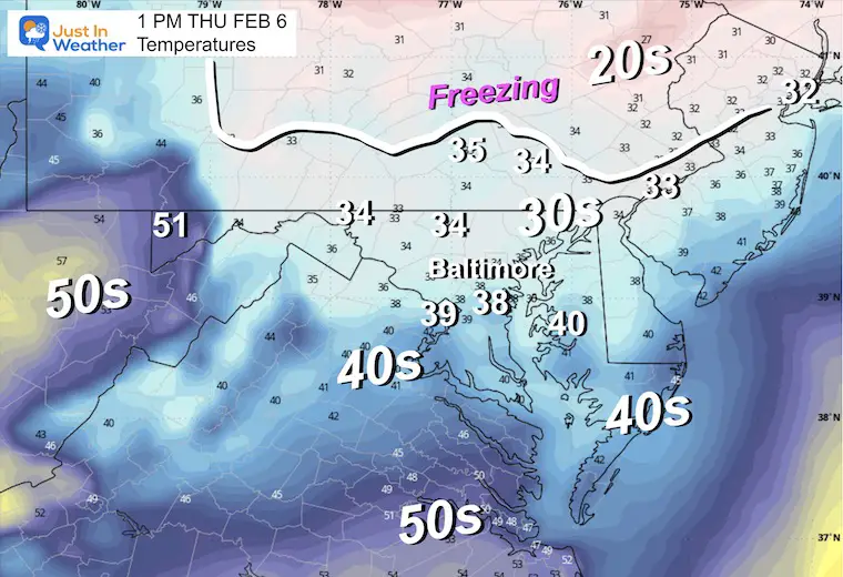 February 3 weather temperatures Thursday afternoon