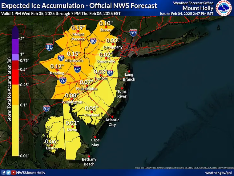 4th February Ice Prognosis National Weather Service Philadelphia Delmarva New Jersey