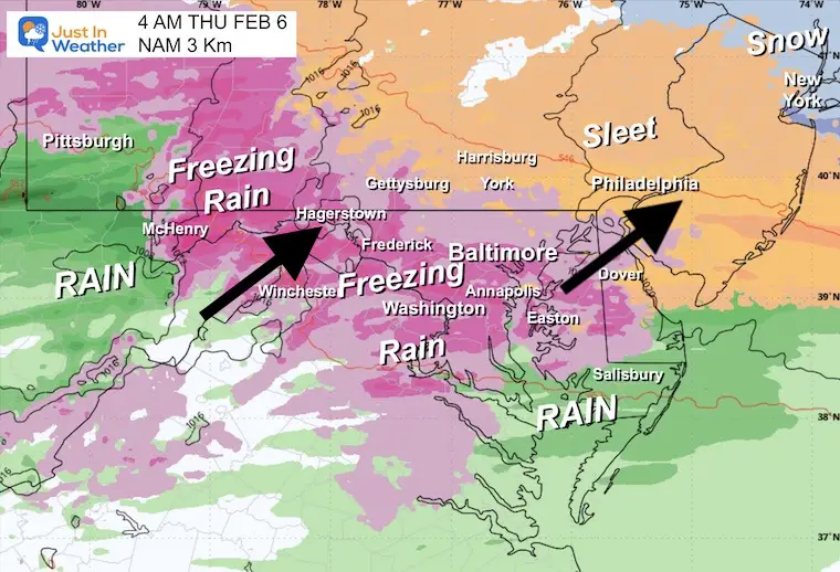 February 4 ice storm forecast Thursday morning 4 am