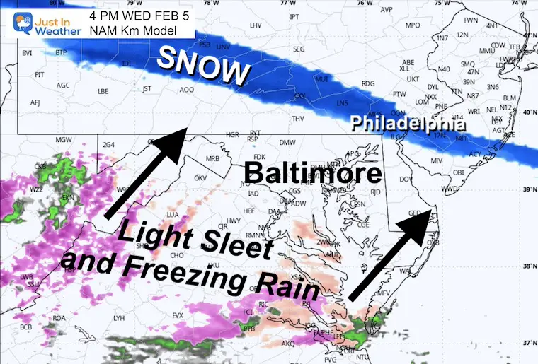 February 4 weather snow ice Wednesday afternoon