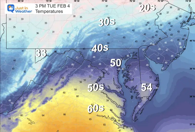 February 4 weather temperatures Tuesday afternoon