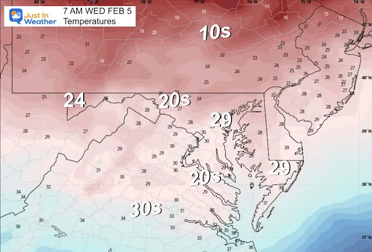 February 4 weather temperatures Wednesday morning