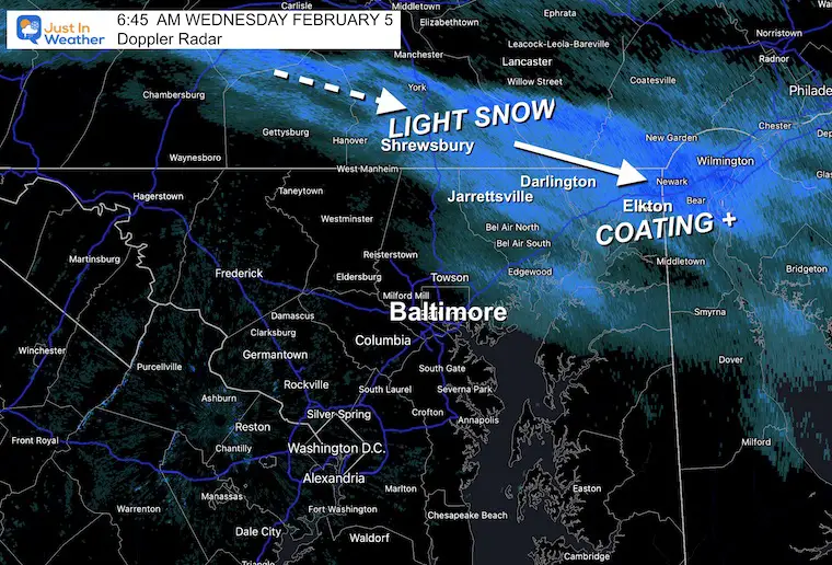 February 5 weather snow radar Wednesday morning