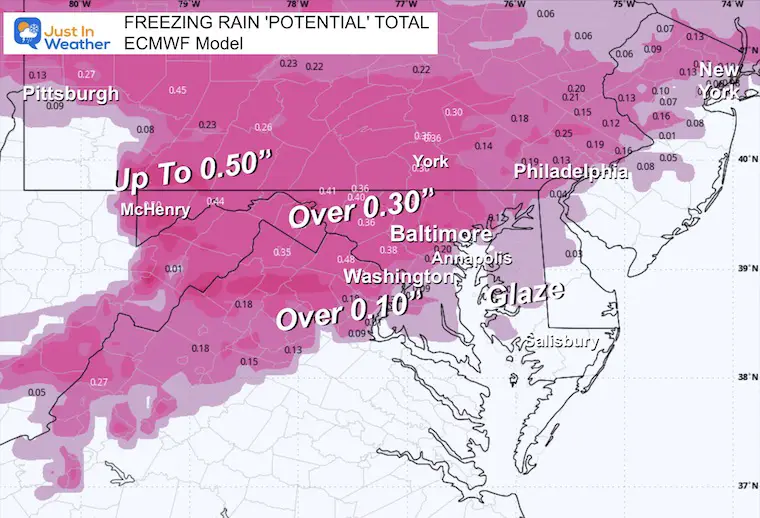 February 5 weather freezing rain total ECMWF