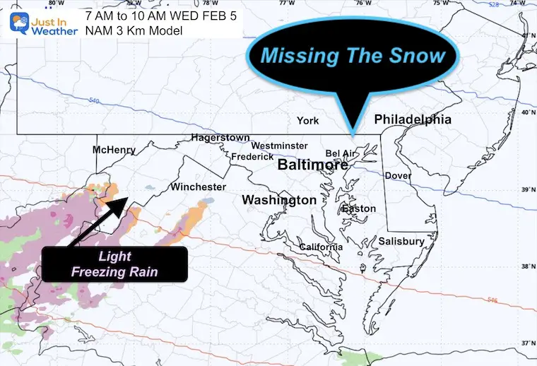 February 5 weather snow Wednesday morning NAM