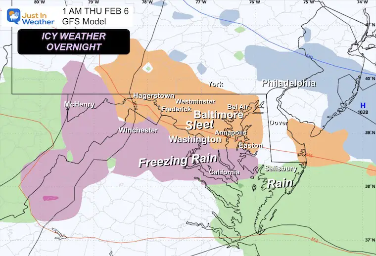 February 5 ice sleet freezing rain Thursday 1 AM