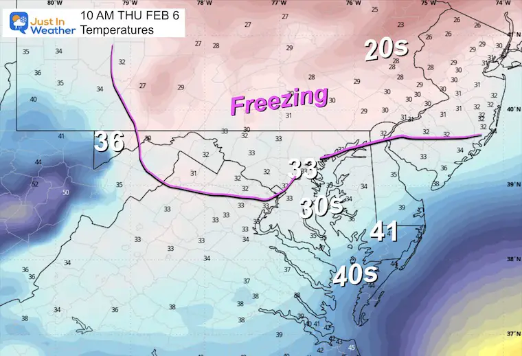 February 5 weather temperatures Thursday morning 10 AM