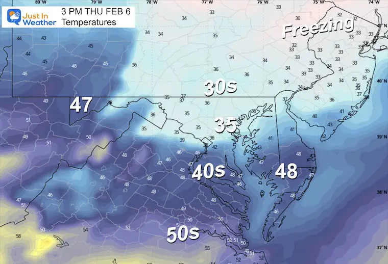 February 5 weather temperatures Thursday afternoon