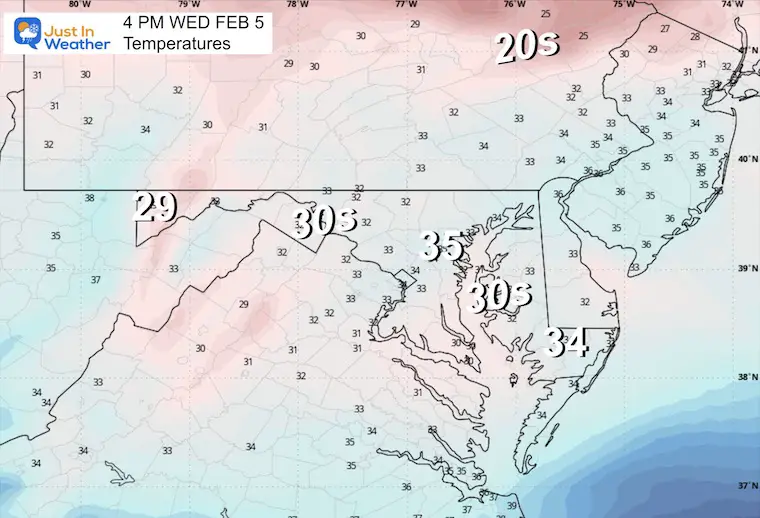 February 5 weather temperatures Wednesday afternoon 