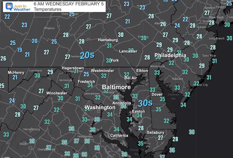 February 5 weather Wednesday morning