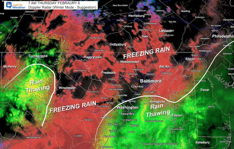 February 6 weather ice radar Thursday morning