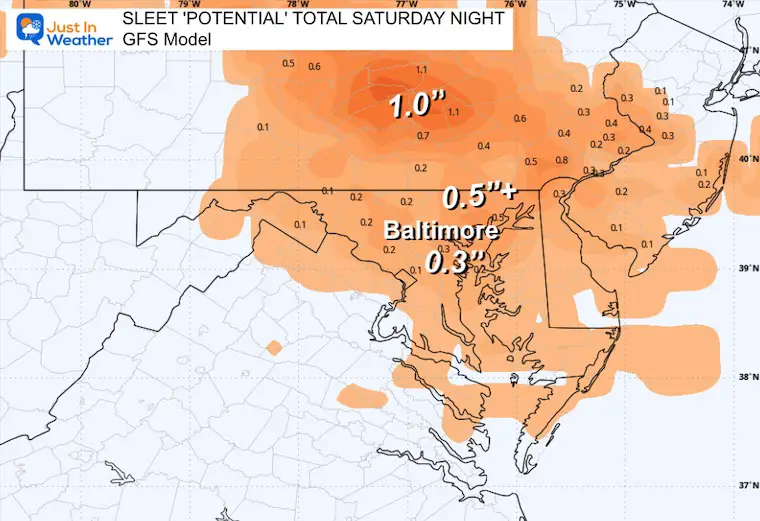 February 6 Sleet forecast Saturday GFS