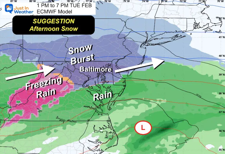 February 6 snow forecast Tuesday afternoon start