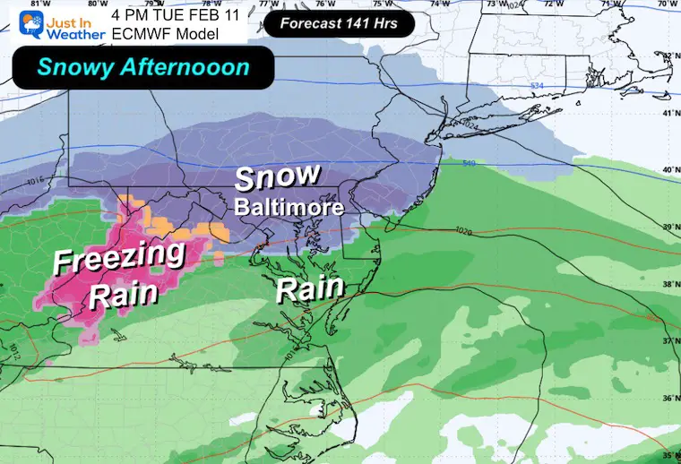 February 6 weather snow Tuesday afternoon