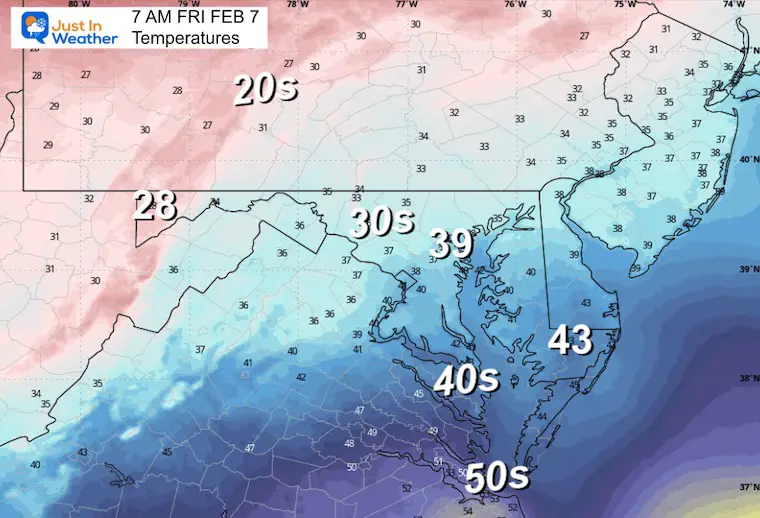 February 6 weather temperatures Friday morning