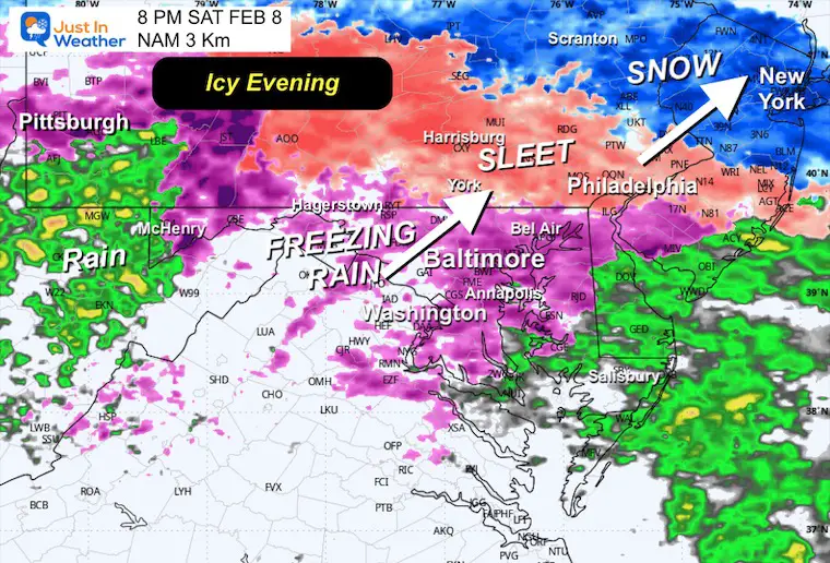 February 7 weather snow ice Saturday night