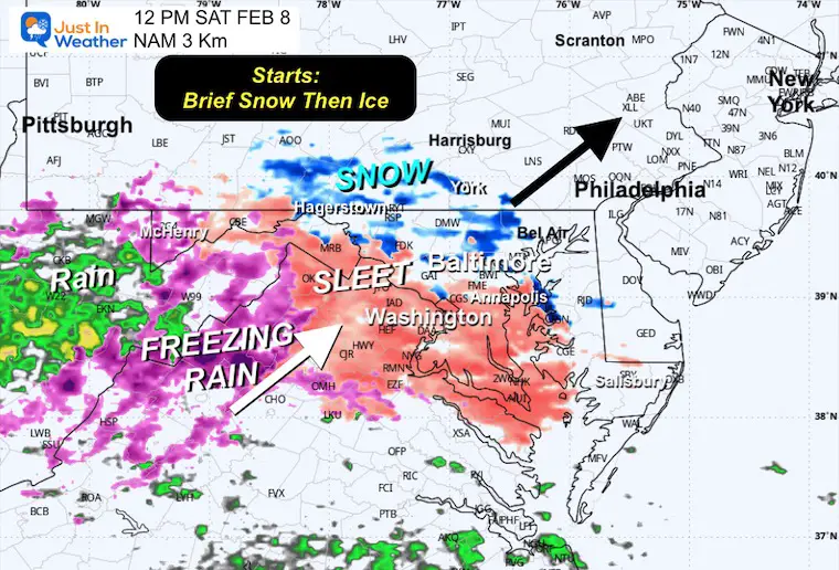 February 7 weather snow ice Saturday Noon