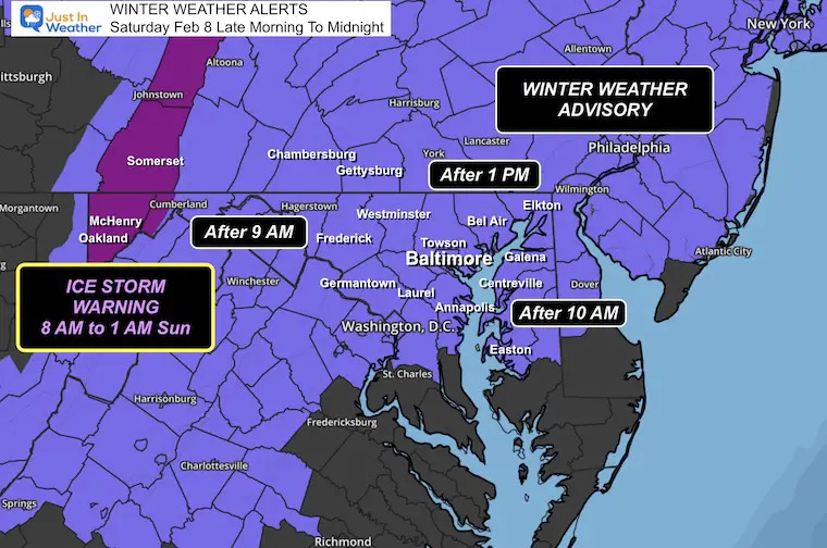 February 8 Ice Storm Warning and Winter Weather Advisory