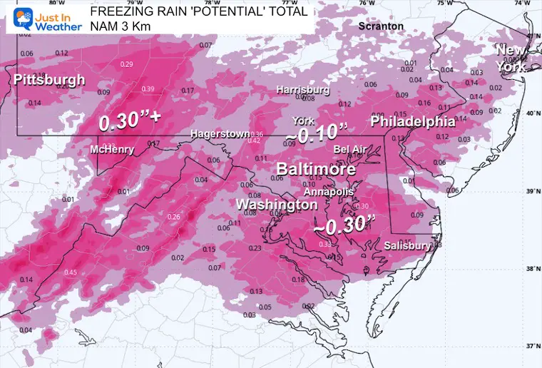 February 7 weather Saturday freezing rain total