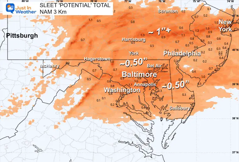 February 7 weather Saturday sleet total