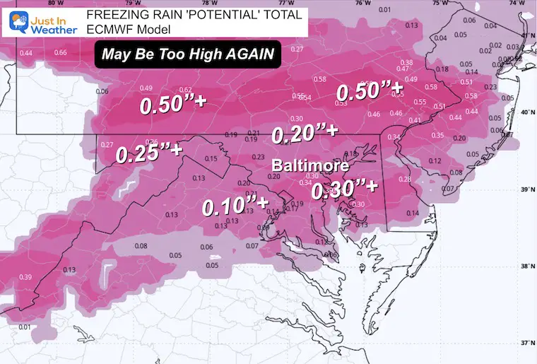 February 8 sleet total forecast ECMWF