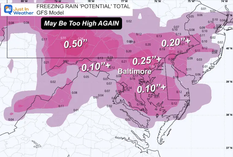 February 8 sleet total forecast GFS