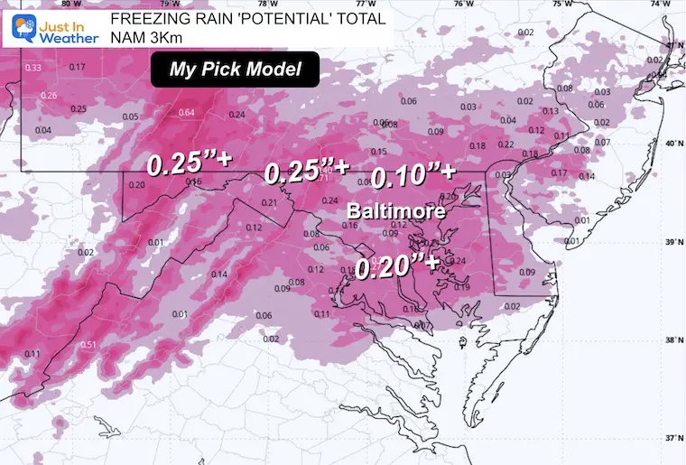 February 8 freezing total forecast NAM