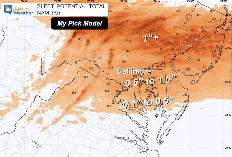 February 8 sleet total forecast NAM