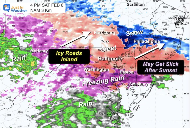 February 8 storm snow ice Saturday 4 PM