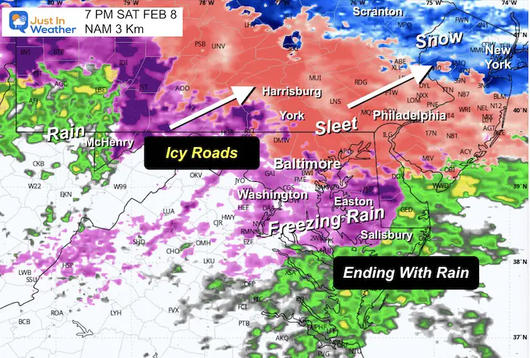 February 8 storm snow ice Saturday 7 PM