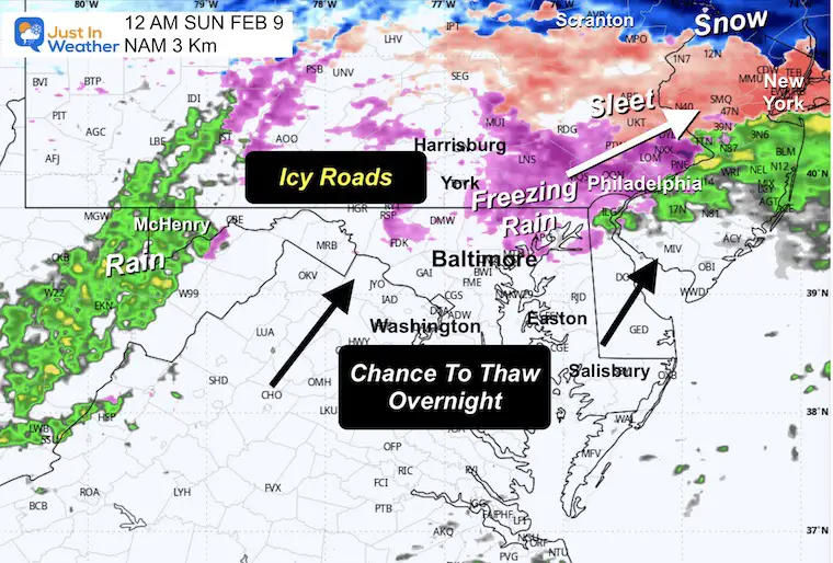 February 8 storm snow ice midnight