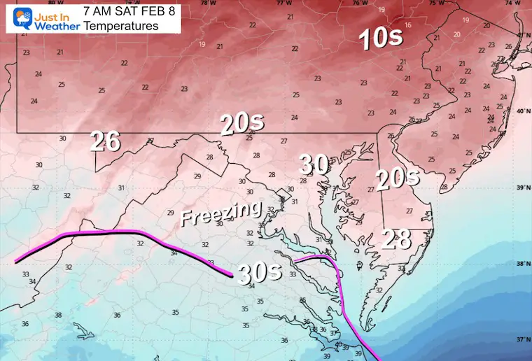 February 7 weather temperatures Saturday morning