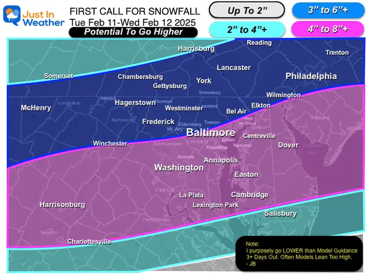 February 9 my first call snowfall Tuesday