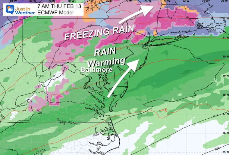 February 9 weather ice rain Thursday sunrise