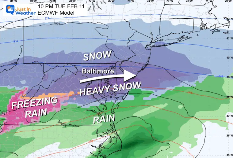 February 9 weather snow storm forecast Tuesday night