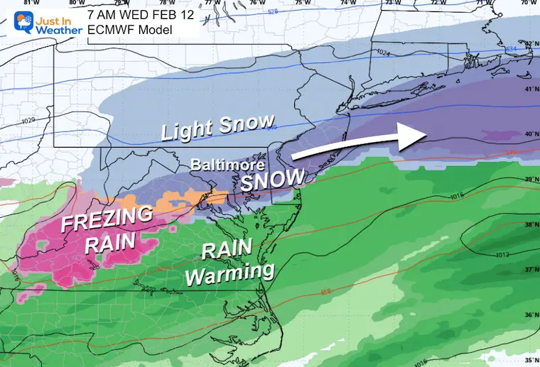 February 9 weather forecast snow Wednesday morning