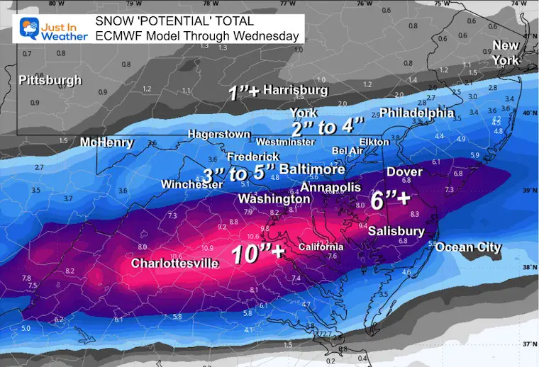 February 9 snow total updated ECMWF