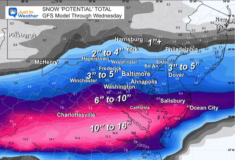 February 9 snow total updated GFS