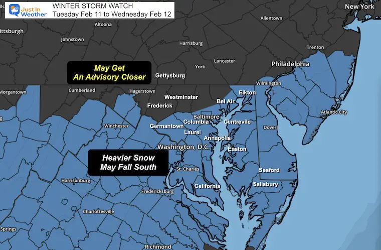 February 9 Winter Storm Watch Maryland Virginia DE NJ