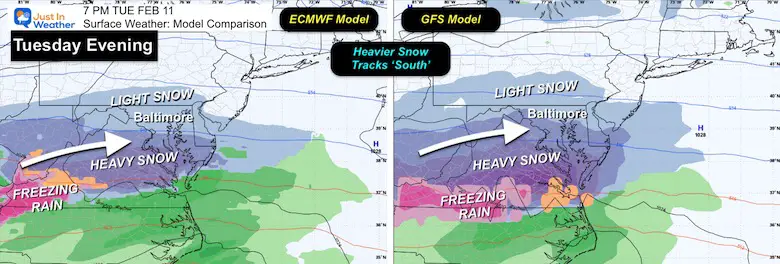 February 9 winter storm snow models Tuesday evening