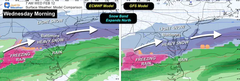 February 9 winter storm forecast Wednesday night