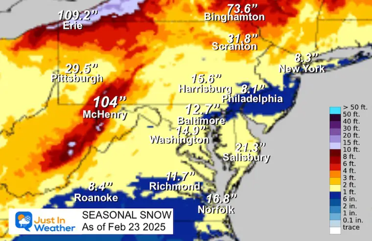 Seasonal Snow To Date Maryland February 23