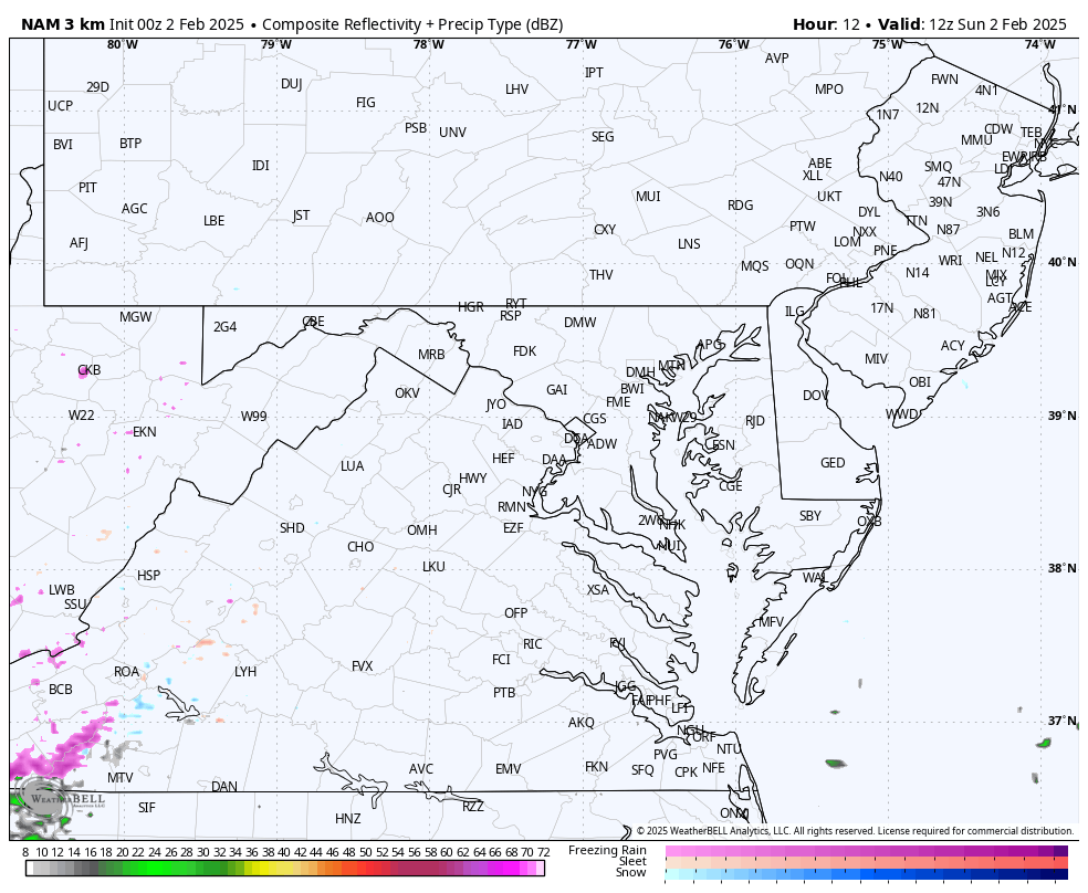 February 2 weather radar snow Sunday