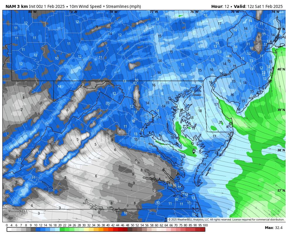 February 1 weather forecast wind Saturday