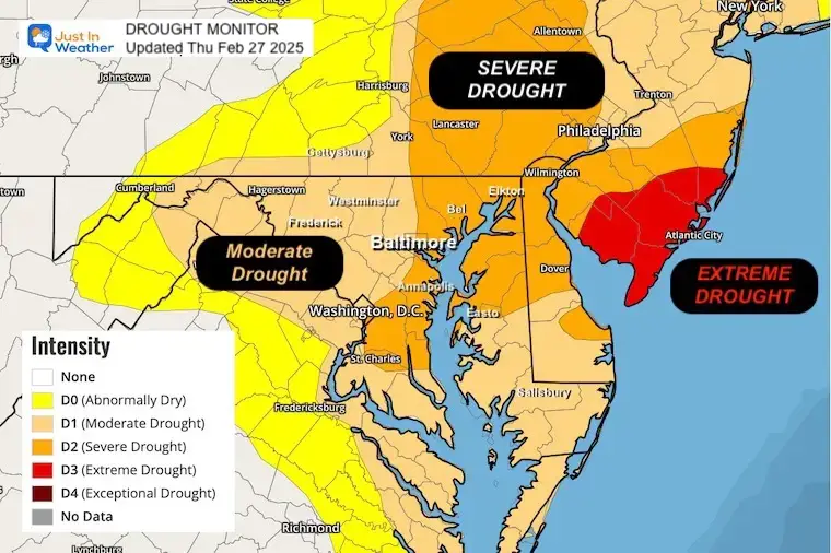 March 1 drought monitor Maryland Delaware Pennsylvania New Jersey