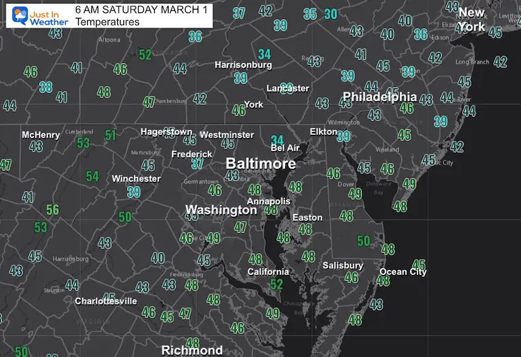 March 1 weather temperatures Saturday morning local